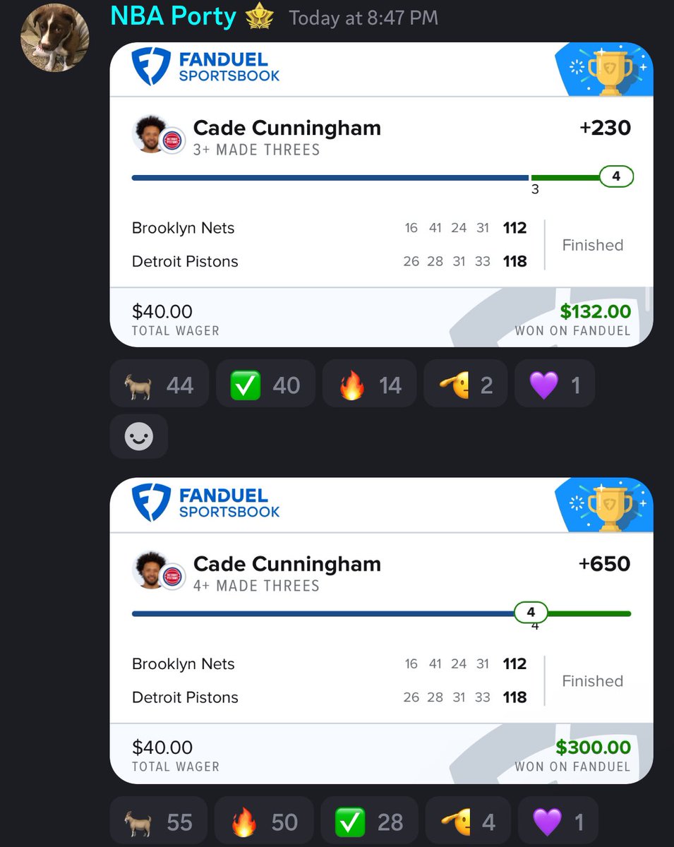 GoldBoys's tweet image. Cash this NBA 🪜 from @portman7387 🏀🏀

$40 ➡️ $132 💰

$40 ➡️ $300 💰

Posted in the discord ➡️ GoldBoys.com