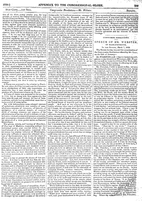 TammiMinoski's tweet photo. #OTD 1850: To the outrage of abolitionists and many of his New England colleagues, #DanielWebster of Massachusetts, endorsed the #CompromiseOf1850, in a speech to the US Senate, as a means to preserve the Union. https://t.co/tNIR1IOyho… #USHistory https://t.co/GRFPPI64S3