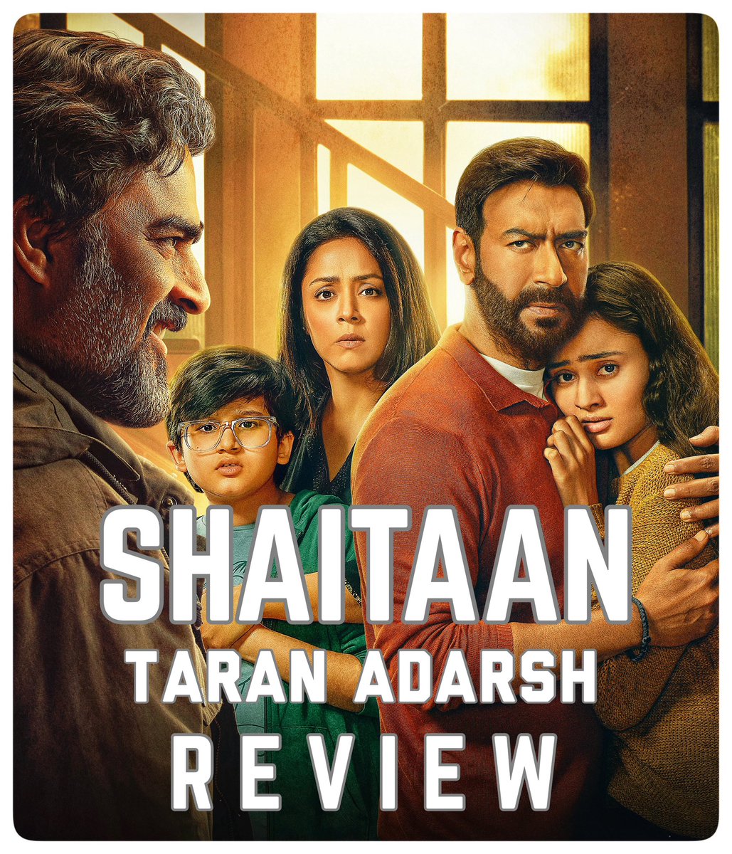 taran_adarsh's tweet photo. #OneWordReview...
#Shaitaan: WINNER.
Rating: ⭐⭐⭐⭐️
Drama. Thrills. Chills. Shock-value. All enveloped in a near-perfect, captivating plot… This is supernatural genre done right… Unpredictable twists and turns are a big plus… Watch it! #ShaitaanReview

The written material gives ample scope to the principal cast to spread their wings… #AjayDevgn excels as the helpless parent; conveys fear, concern and vulnerability with precision… #RMadhavan is outstanding; he is savage, vicious and sadistic, all combined, without going overboard.

It’s a delight to watch #Jyotika on the #Hindi screen after a really long gap. She’s in super form… #JankiBodiwala gets to portray the most difficult part in the film and she does a brilliant job.

Director #VikasBahl charters into the supernatural territory for the first time and the execution of the subject keeps you on tenterhooks for most parts… Only thing, the post-interval portions could’ve been sharper and tighter.

Last but not the least, a special mention of the terrific background score [#AmitTrivedi], it amplifies the tension and unsettling vibe.