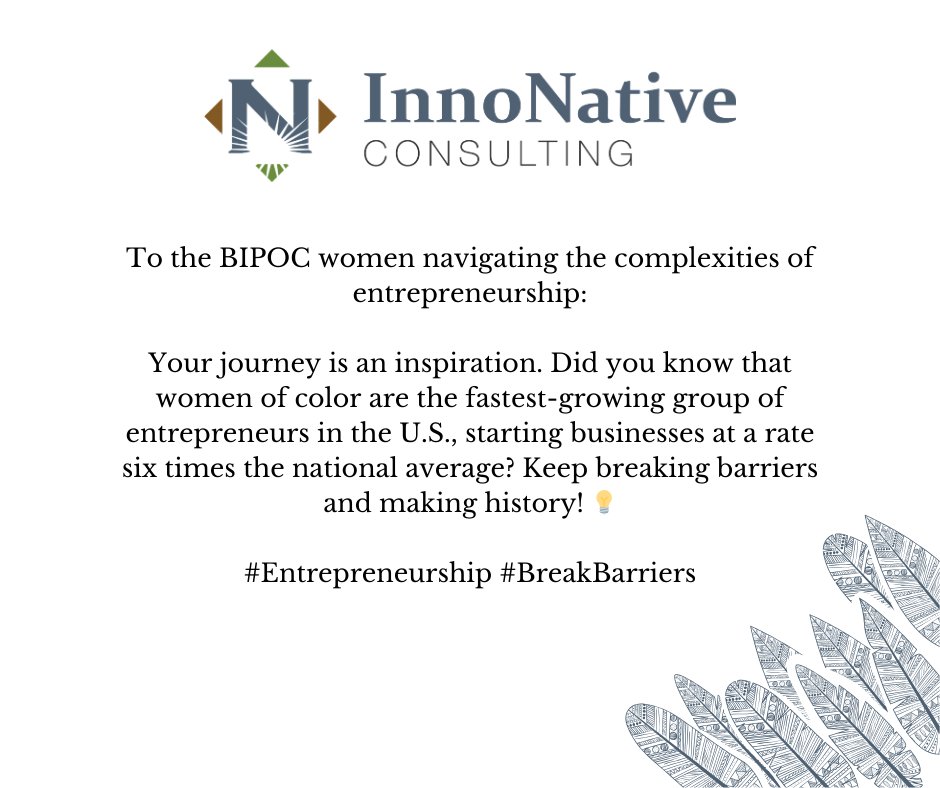 InnoNative_C's tweet image. We must provide our support to the businesses owned by BIPOC women.
#IndigenousConsultant #strategybuilder #NativeAmericanBusinessConsultant
#Communitygrowth #WomenEmpowerment #BusinessSolutions