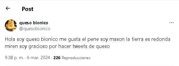 En segundo lugar quiero seguir hablando de la cuenta de queso bionico este es un masón, elitista que usa sus letras para controlar a la juventud y decir que la tierra no es plana como se puede ver en este tweet
