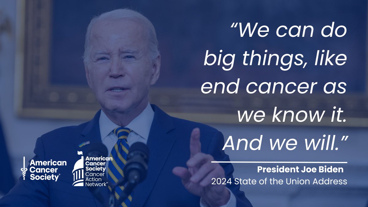 We've made incredible progress against cancer, but this is at risk without continued federal investment in @NIH, @theNCI & @ARPA_H. We look forward to working with @POTUS & Congress so that everyone has a fair & just opportunity to prevent, detect, treat & survive cancer. #SOTU