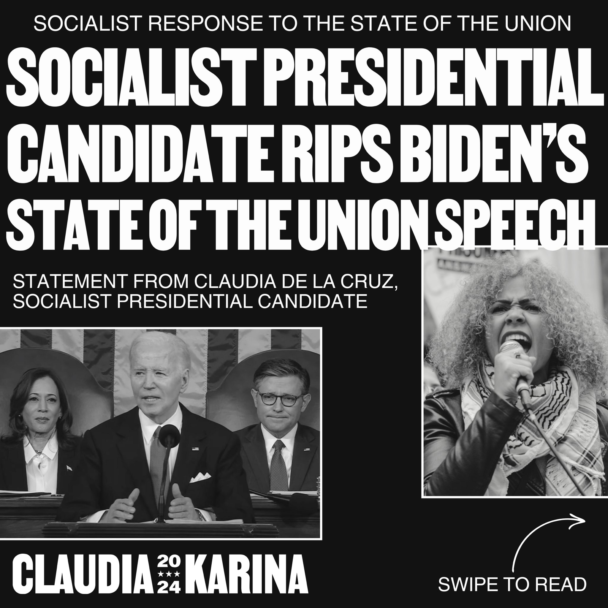 Claudia De La Cruz & Karina Garcia 2024 on X: "SOCIALIST RESPONSE TO THE # SOTU The problem with Joe Biden is not that "he's too old." He is going to  lose his