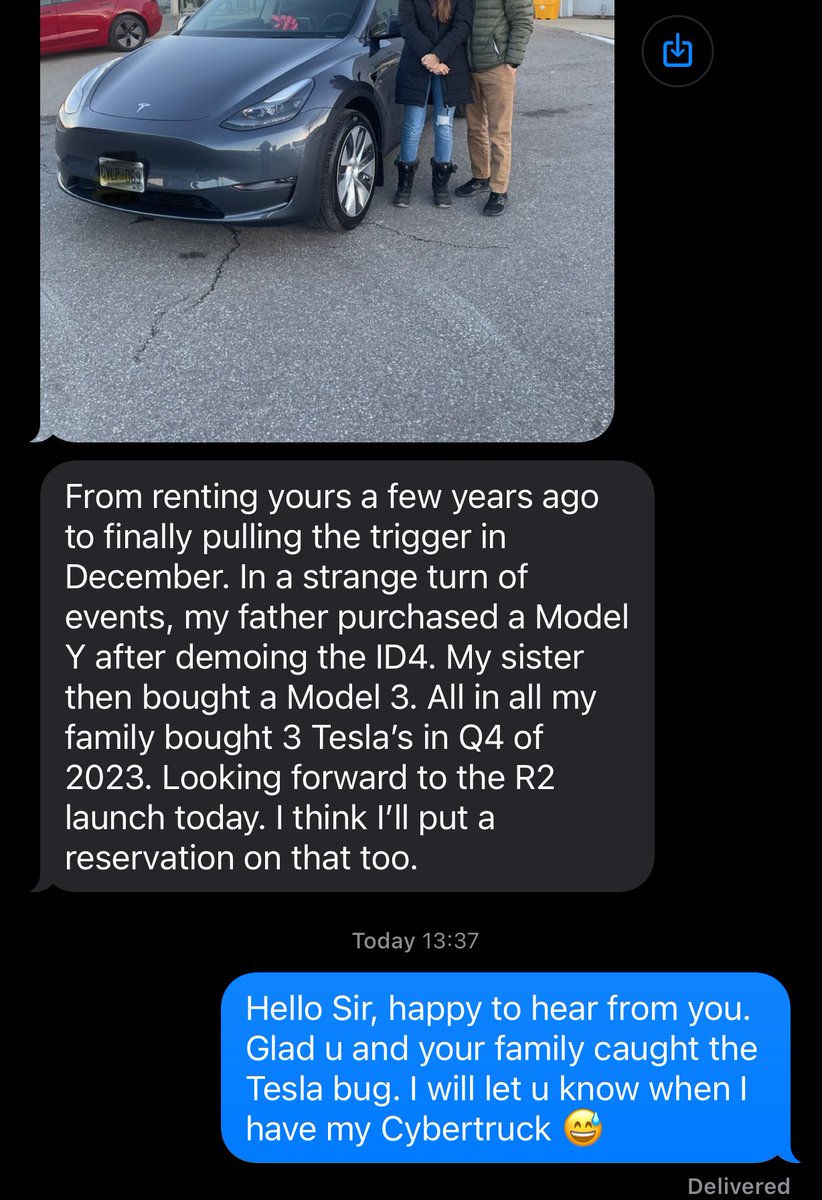 Got this message today. $TSLA. Am glad I made my contribution to  ⁦⁦⁦<a href="/Tesla/">Tesla</a>⁩