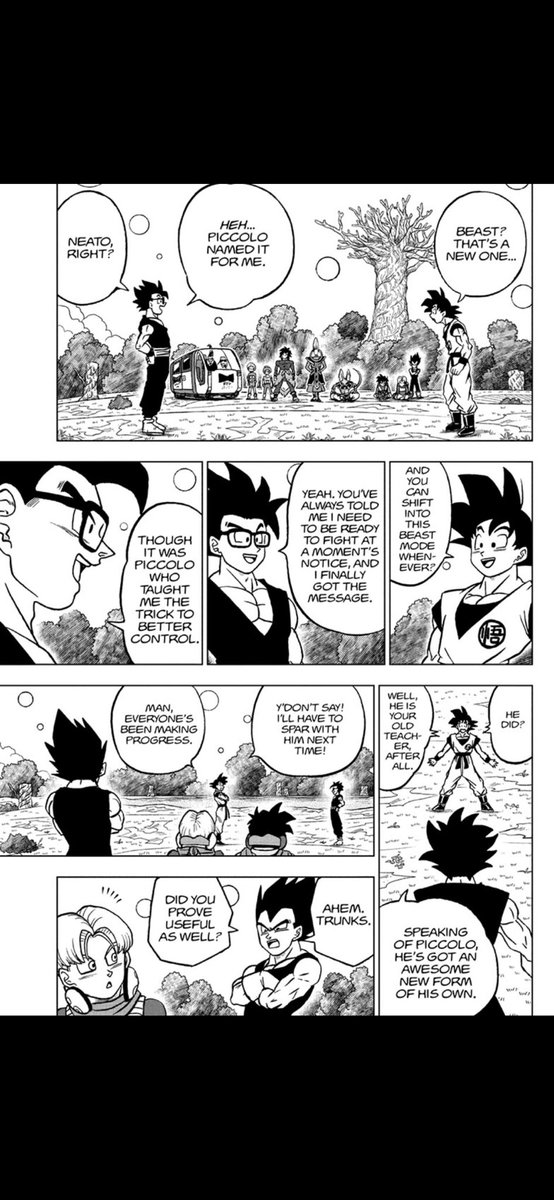 GumboGoon's tweet photo. The final chapter of DBS published in Toriyama’s last days was a full on interaction between Goku, Vegeta, and their sons. Thank you for this gem of a chapter https://t.co/o4eWr3Z9n3