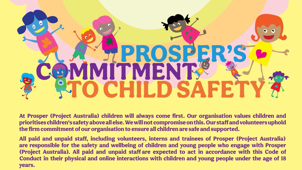 Prosper_Aus's tweet photo. @Prosper_Aus is proudly a National Child Safe Organisation. You can view our full child safe code of conduct here - https://t.co/nSTEXX3NGw https://t.co/UF1u2pJ7Fk