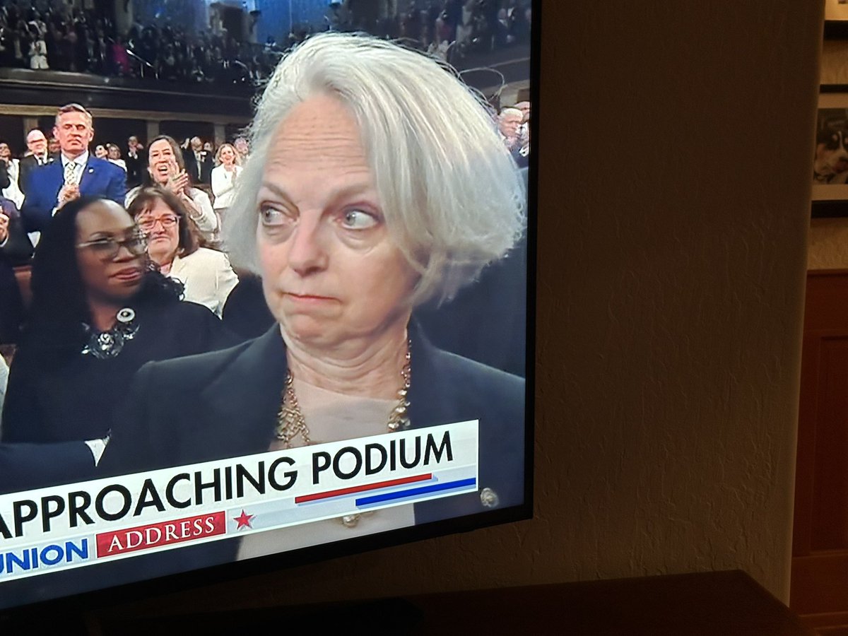 KarenStaples's tweet photo. I’m intrigued by this woman. Who. Is she?  #SOTU2024 https://t.co/EokwqaaKTF