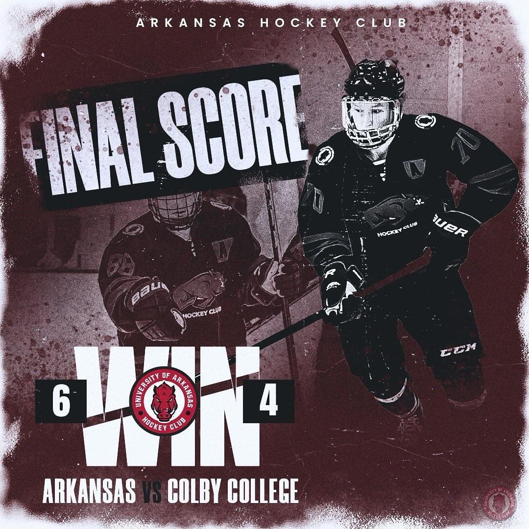 Ice Hogs win! Razorback fans your Ice Hogs defeat Colby College 6-4 in the first game of the ACHA National Tournament! Tomorrow your Razorbacks return to take on Saint Vincent! Puck drop will be at 2:15 pm! #gohogs #woopig #woopigsooie #wps