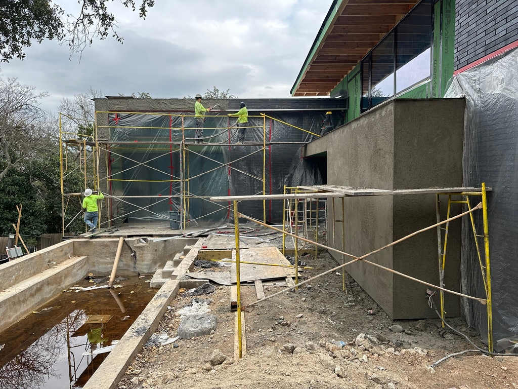Item_5_LLC's tweet photo. We've just completed the brown coat, a rough and textural canvas that makes up the first layer of stucco. Soon, layers of color and texture will rise, breathing life into this blank facade.

https://t.co/ca7DtHdk2C https://t.co/EFlFLS1uiX