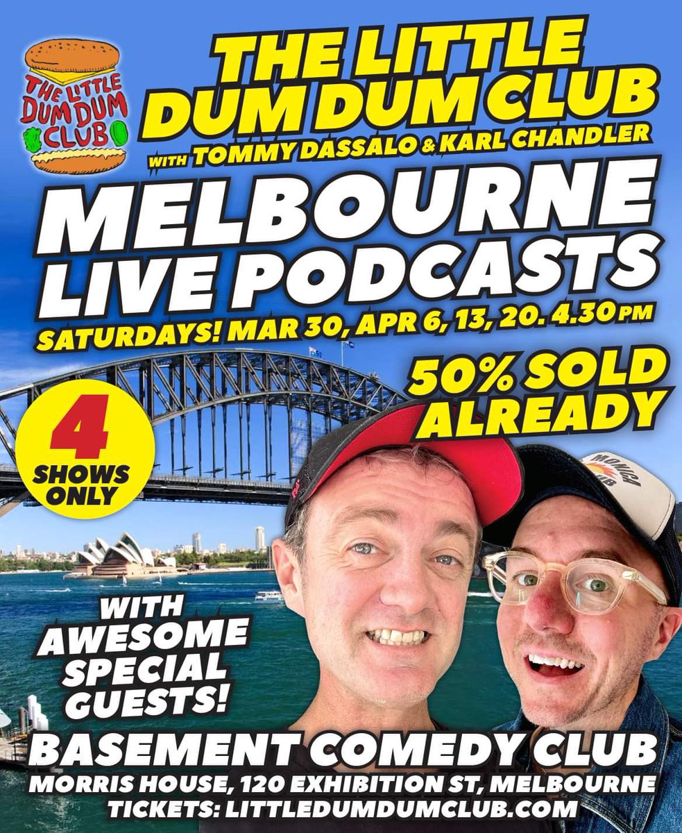 MELBOURNE! 3 weeks til we start these shows!
If you loved the chaos of the Adelaide episode, come see us live and find out that we often say things too dodgy to leave in the edit (if that's even possible).
Saturday afternoons at Basement Comedy Club! 4 shows only!