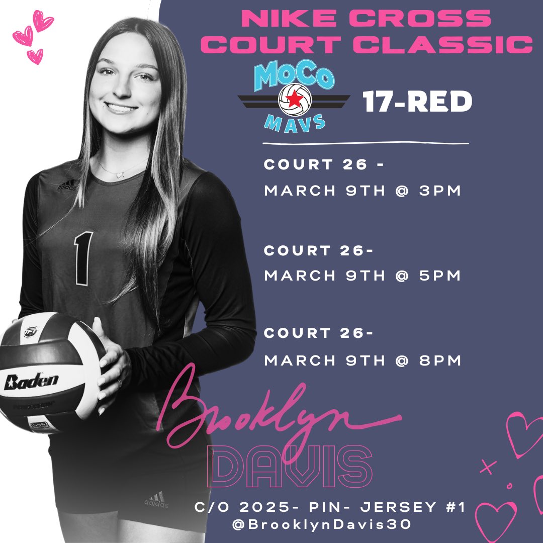 Brooklyn Davis (@brooklyndavis30) on Twitter photo NIKE CROSS COURT CLASSIC !!!! Come out a watch some great volleyball this weekend 🩷.
<a href="/MoCoMavs/">MoCoMavs</a>
<a href="/MalloriHowie/">Mallori Howington</a>
<a href="/PDTexas/">Prep Dig Texas</a> NIKE CROSS COURT CLASSIC !!!! Come out a watch some great volleyball this weekend 🩷.
<a href="/MoCoMavs/">MoCoMavs</a>
<a href="/MalloriHowie/">Mallori Howington</a>
<a href="/PDTexas/">Prep Dig Texas</a>