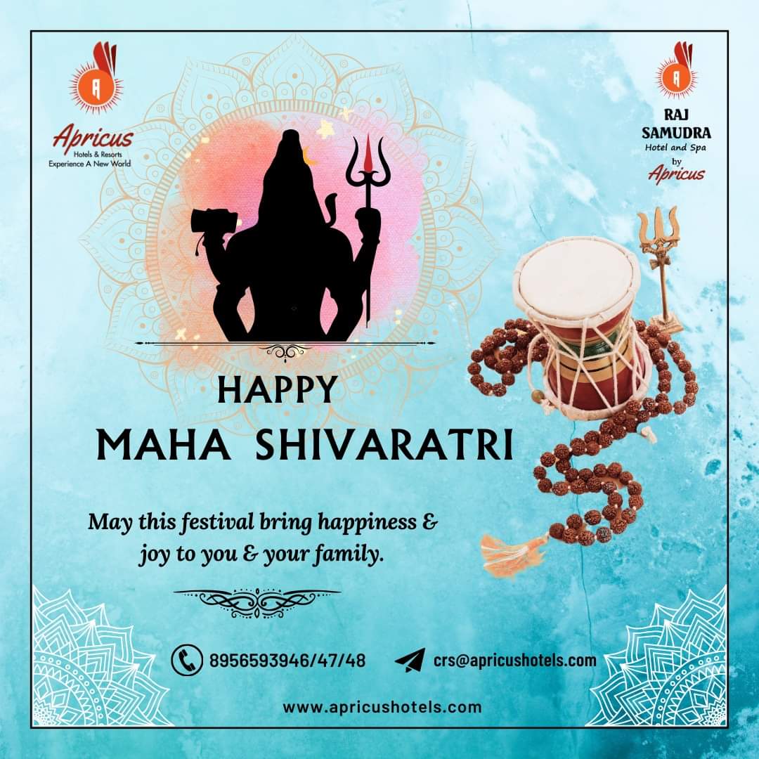May this festival bring happiness and joy to you and your family. Happy Maha Shivratri 🔱🙂

#HappyMahashivaratri #ShivaBlessings #Peace #Prosperity #Shiva #Mahadev #HarHarMahadev #OmNamahShivaya #DivineEnergy #Spirituality #Apricushotels #rajsamudrahotelandspa