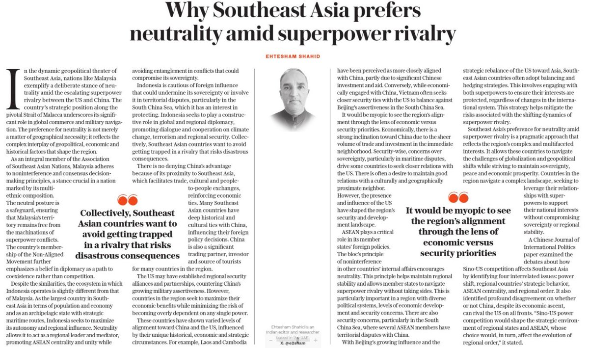 #Southeast #Asia’s preference for neutrality amid superpower rivalry is a pragmatic approach that reflects the region’s complex and multifaceted interests. #ASEAN plays a critical role in its member states’ foreign policies. The bloc’s principle of noninterference in other…