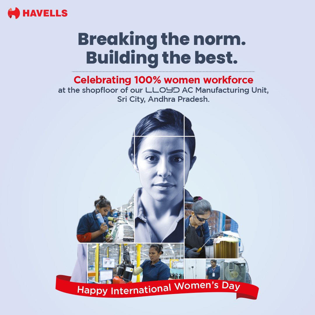 At Havells, inclusivity isn’t a practice but a habit and on this International Women’s Day, we’re proud to have employed a 100% women workforce on the shopfloor of our Llyod Manufacturing Unit at Sri City, Andhra Pradesh. #Havells #MakingADifference #InternationalWomensDay2024