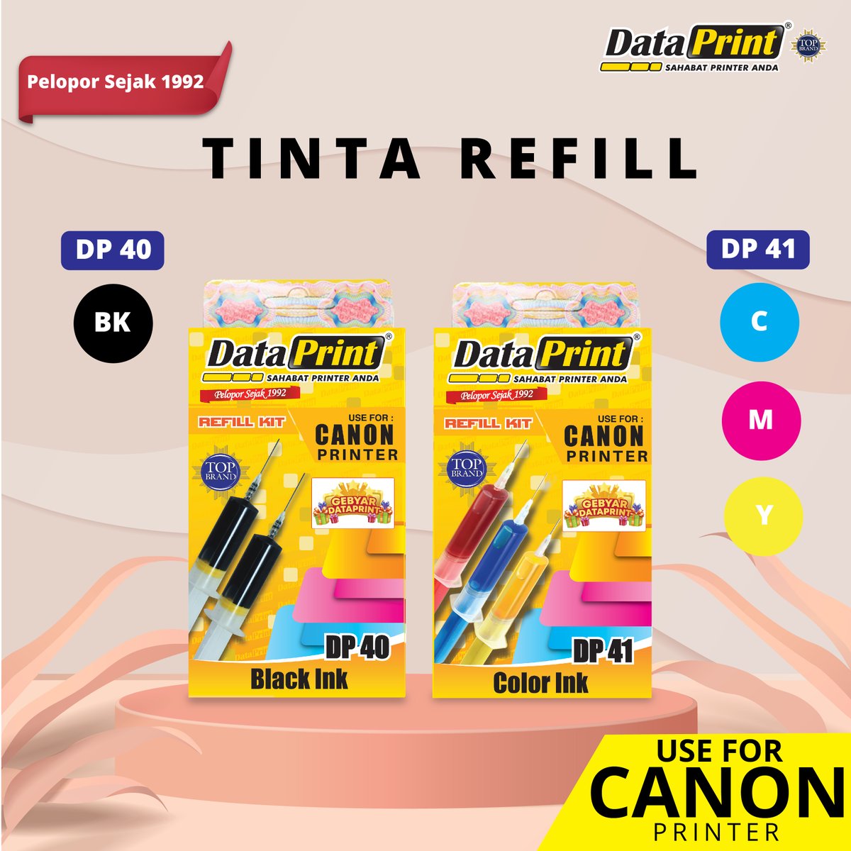 dataprintindo's tweet image. DataPrint Tinta Refill CANON DP40 (black) &amp;amp; DP41 (cyan, magenta, yellow) - Tinta Suntik Original Refill untuk semua tipe printer Canon.
Tabung sudah dilengkapi petunjuk volume tinta dan jarum untuk merefill. Compatible dengan semua tipe printer canon.
#dataprint #tintarefillcanon