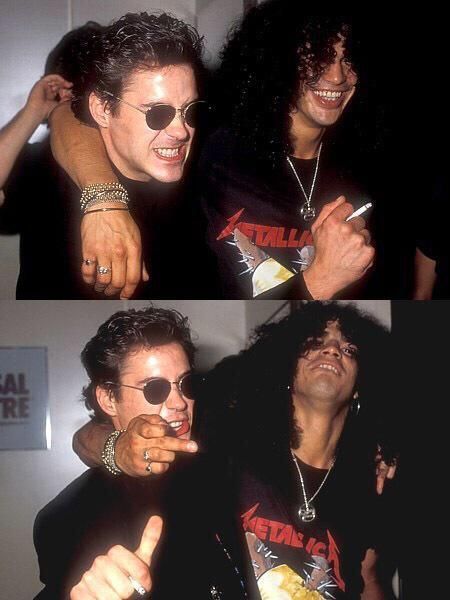 crockpics's tweet photo. Slash and Robert Downey Jr. at the 1988 VMAs. https://t.co/twXQe0Pikt