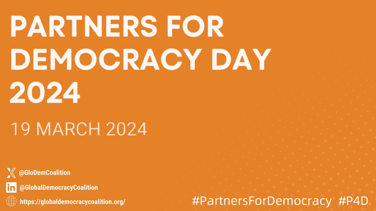 This March 19th is #PartnersforDemocracy Day! Join us and more than 120 democracy organizations as we convene for #P4D 2024 to enrich the third #SummitforDemocracy and broaden the global democracy debate @GloDemCoalition. globaldemocracycoalition.org/event/building…