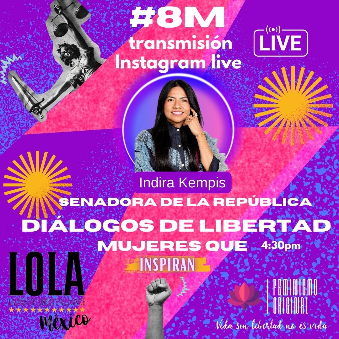 Mañana no se pierdan a través de nuestra cuenta de #Instagram o de la cuenta de #LOLAmx la transmisión en vivo entrevistando a la senadora @IndiraKempis y @marcelareynoso a demás de un mensaje desde España 🇪🇸 de  @roxananicula no se lo pierdan. #FeminismoOriginal #8M 💛💜💚