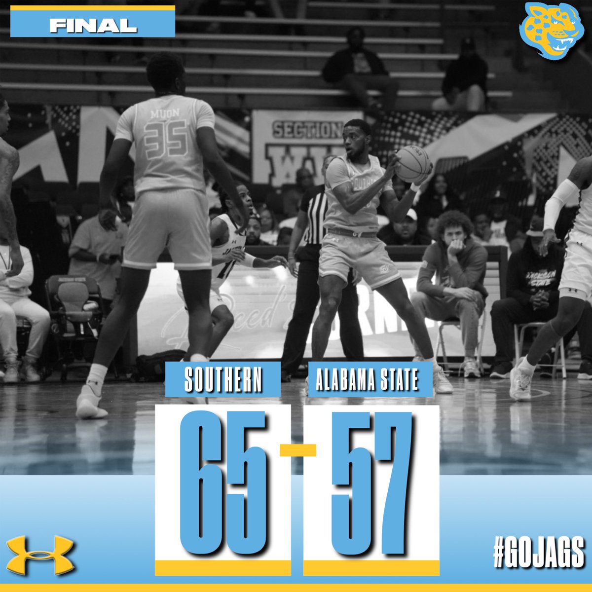 Final from Montgomery Southern - 6️⃣5️⃣ Alabama State - 5️⃣7️⃣ Southern travels to Alabama A&M for the final regular season game on Saturday 3/9 at 4:00 pm #GoJags | #SouthernIsTheStandard | #ProwlOn | #ElevateTheStandard