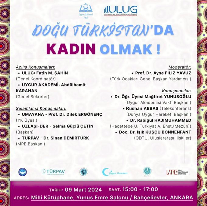 iamgul8's tweet photo. Join #Ankara this Saturday as NGOs unite, including @CUyghurs, to shed light on the plight of #Uyghur women in #EastTurkistan! 

#HumanRights https://t.co/kthWgUrC2S