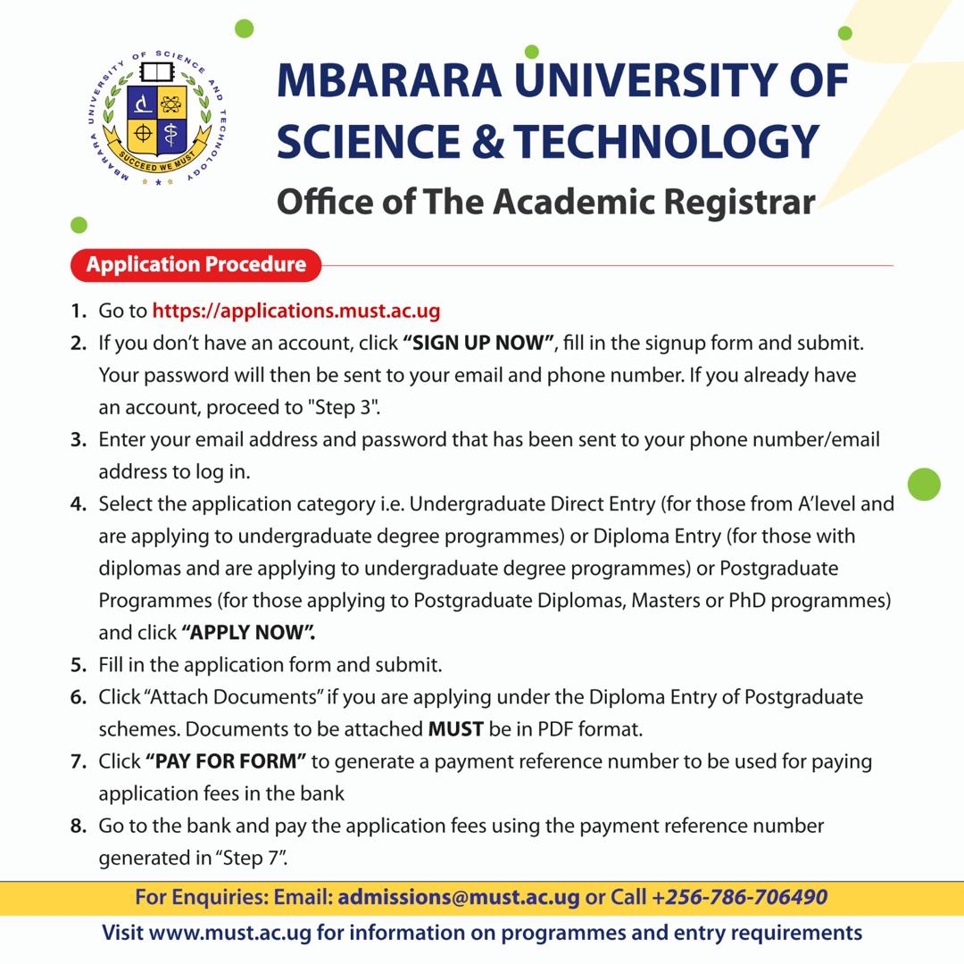 Applications for August Intake The Academic Registrar's Department of @MbararaUST wishes to inform the public that applications for August are now open. Read the guidelines below. Application Link: applications.must.ac.ug