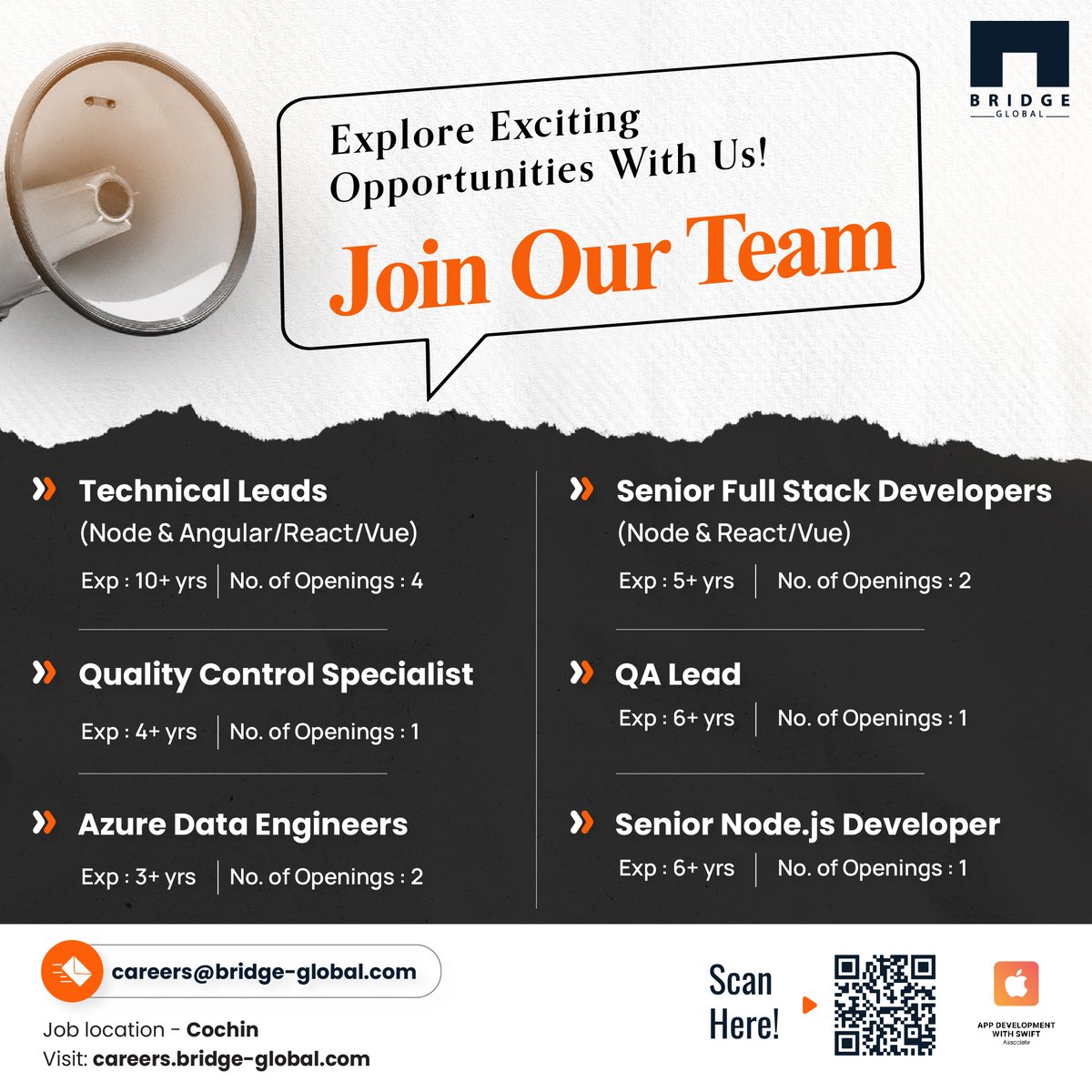 Bridge_Tweed's tweet image. Looking for a rewarding career in a supportive work environment? Discover diverse career opportunities at careers.bridge-global.com and send your CVs to careers@bridge-global.com!

#hiringalert #HiringNow #hiringdevelopers #Jobs #technicalleads #fullstackdeveloper