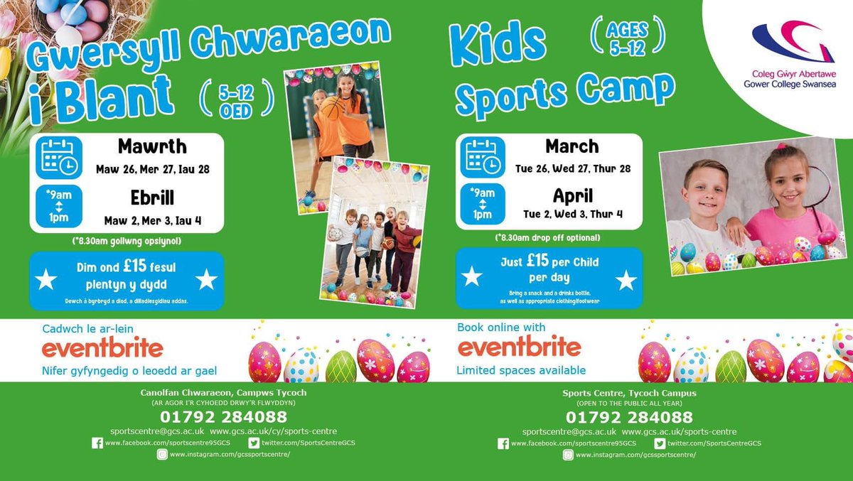 SportsCentreGCS's tweet photo. 🐣 Get ready for an EGG-citing adventure at our Easter Kids Sports Camp! 🐣 

Let your little ones explore a variety of sports and make new friends! 🏏 

Booking is a breeze on Eventbrite - https://t.co/UBR9z2tjOR

@GowerCollegeSwa https://t.co/bBeXjdaHvF