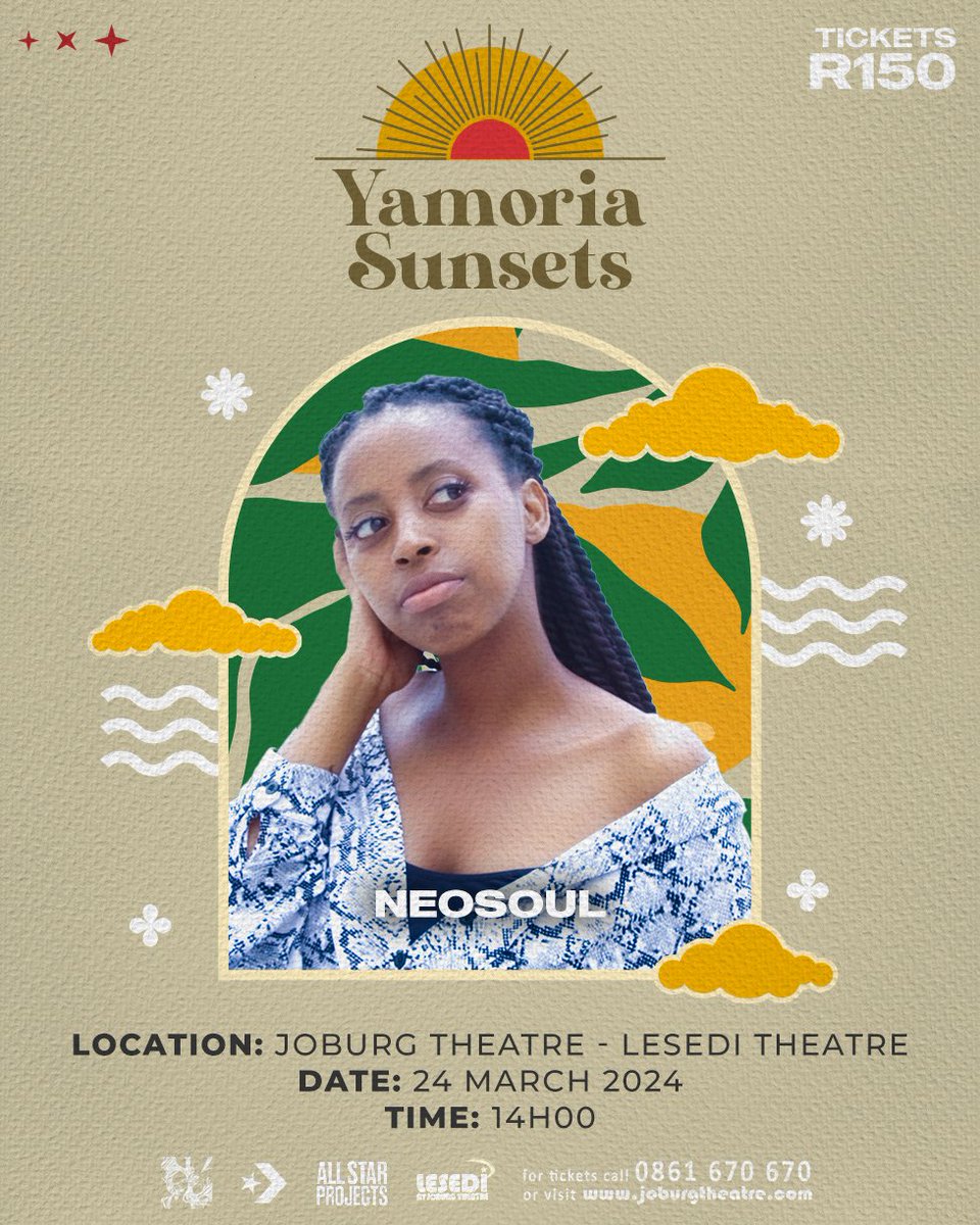 If you know the voice that falls out of this mouth you fully understand why you should be there to witness it, if not you should come and find out🥰🔥
NeoSoul , an incredible vocalist who will be joining us on the day.
Get yo tickets 🎟, it's a Date🥰

webtickets.co.za/event.aspx?ite…