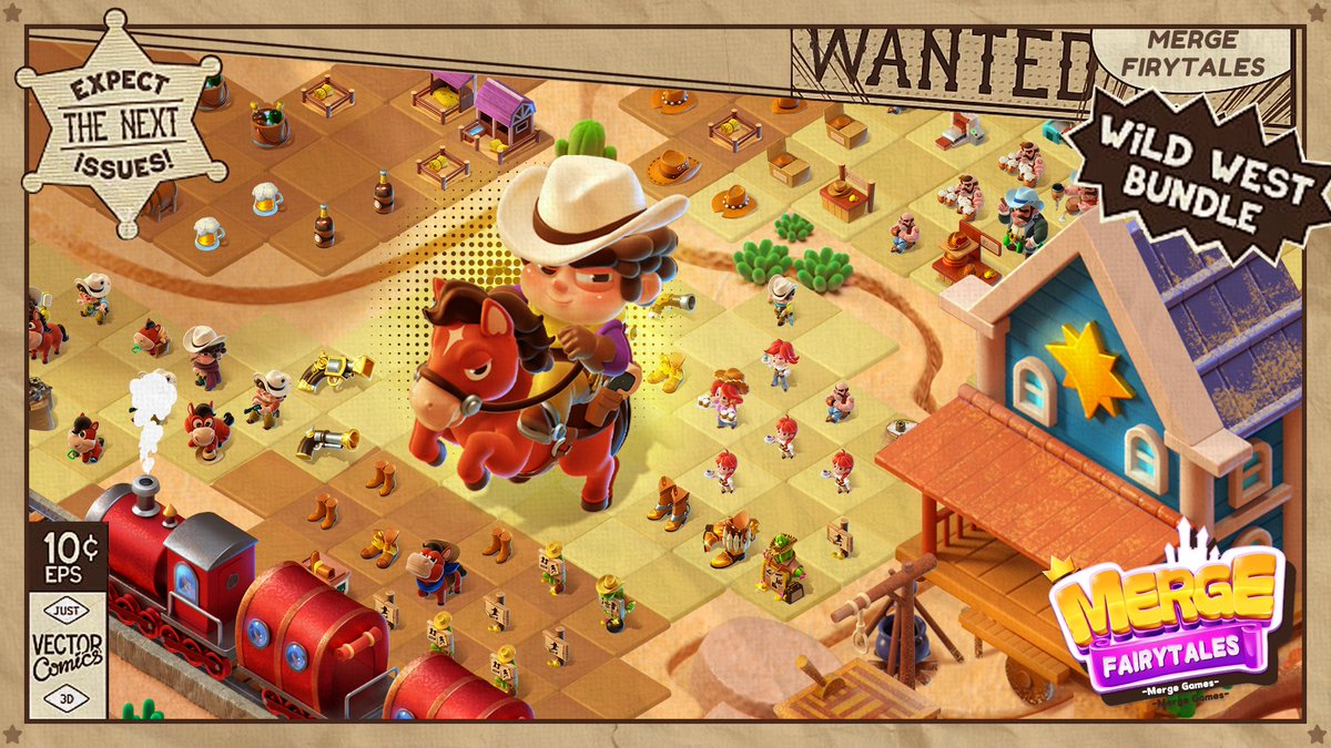 ✨ Get ready for a wild ride on our Event Island - Western Adventure! 🌵🤠 

Merge, match, and win BIG! 🧭🌈 

❤️ for a shot at 300 Energy - 3 lucky players will ride off into the sunset with their prize! 

#MergeFairyTales #WesternAdventure #MergeMagic