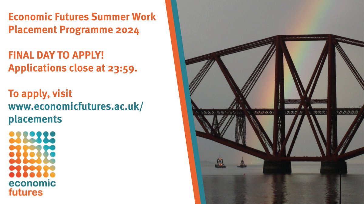 🚨 FINAL DAY TO APPLY 

This is your final day to apply for this year's Economic Futures Summer Work Placement Programme. Applications close at 23:59.

For more information and to apply visit economicfutures.ac.uk/placements