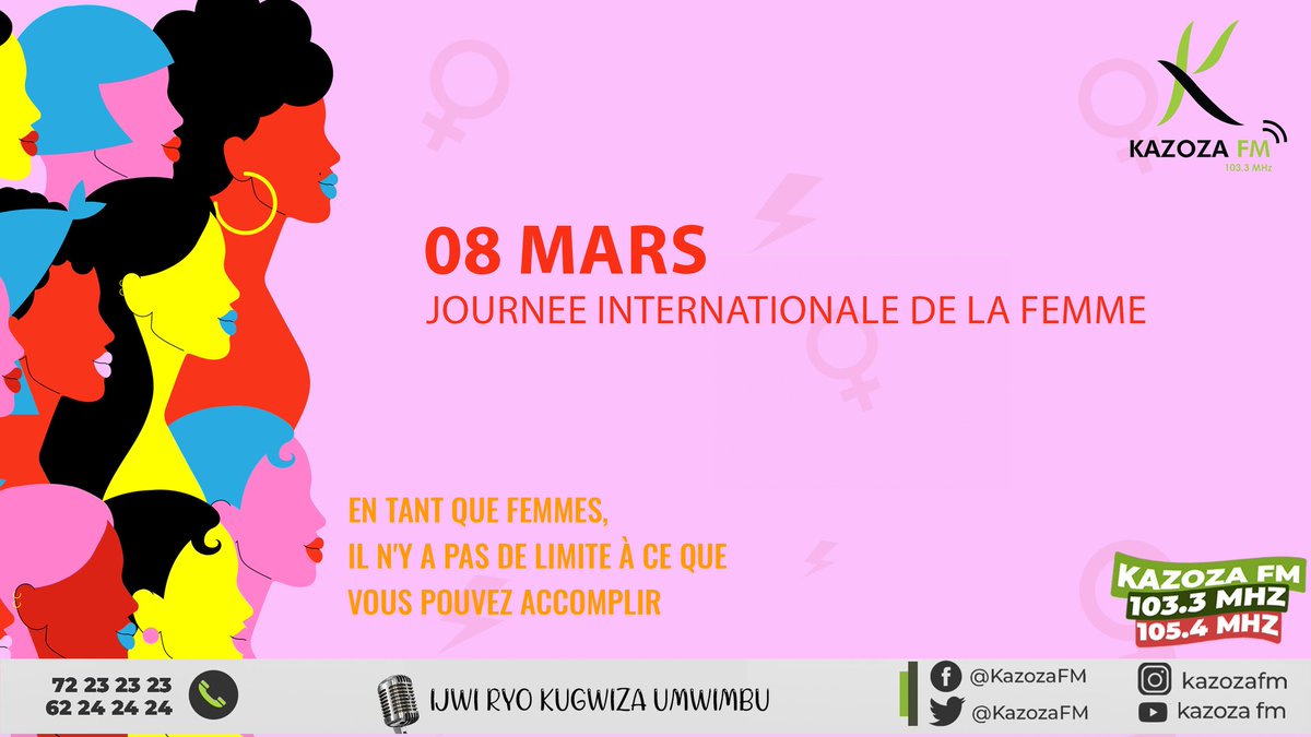 🤗💁‍♀️ A toutes les femmes burundaises et à celles d'ailleurs,

🫴🏽📻 <a href="/KazozaFM/">KAZOZA FM 103.3 MHz/105.4MHz</a> vous souhaite une bonne journée  dediée à vos droits

✍🏽 _Partout où vous êtes, n'hésitez pas à entreprendre et à créer des richesses_ 

#Burundi #BeYourOwnBoss