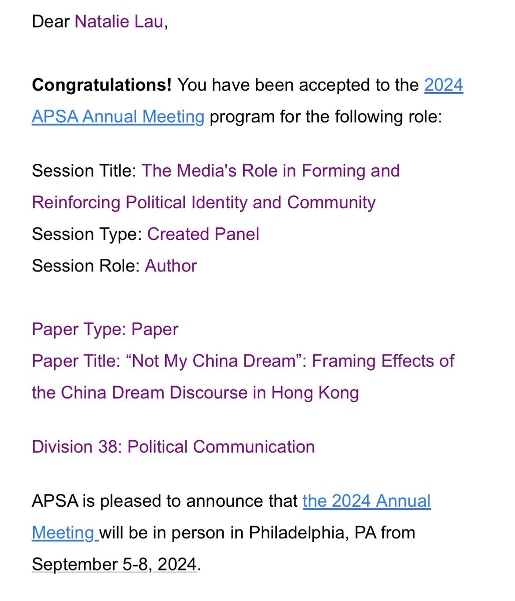 Thrilled to be presenting my work on the China Dream’s framing effects in Hong Kong at #APSA2024! Can’t wait to take part in my second APSA (and devour some Philly cheesesteaks..)