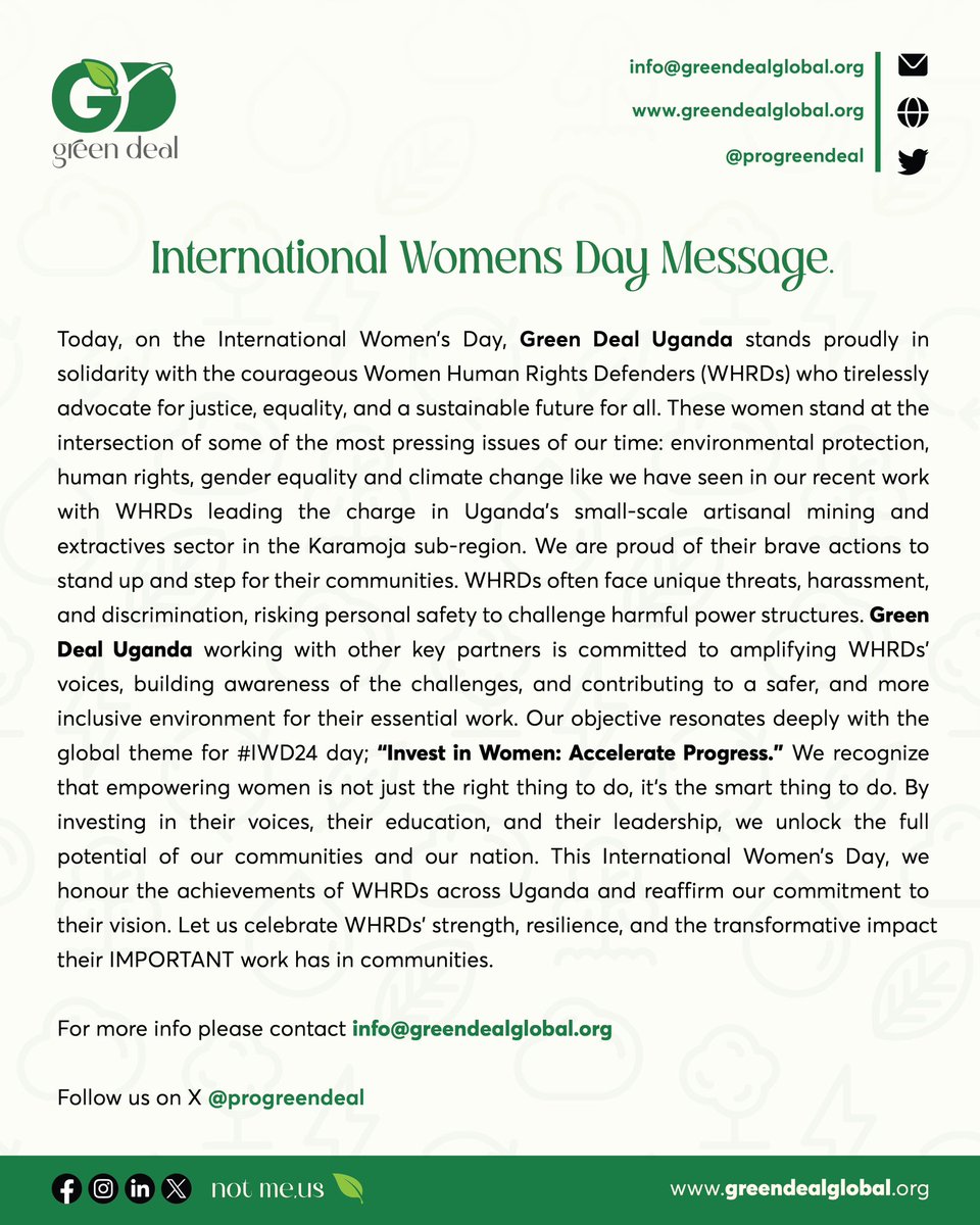 progreendeal's tweet photo. #Uganda | Read our #IWD2024 message.
Find out more ๐โถ๏ธ https://t.co/XK9ijVmTtt
#IWD2024 | #StandWithWHRDs https://t.co/nXDVzbVsz5