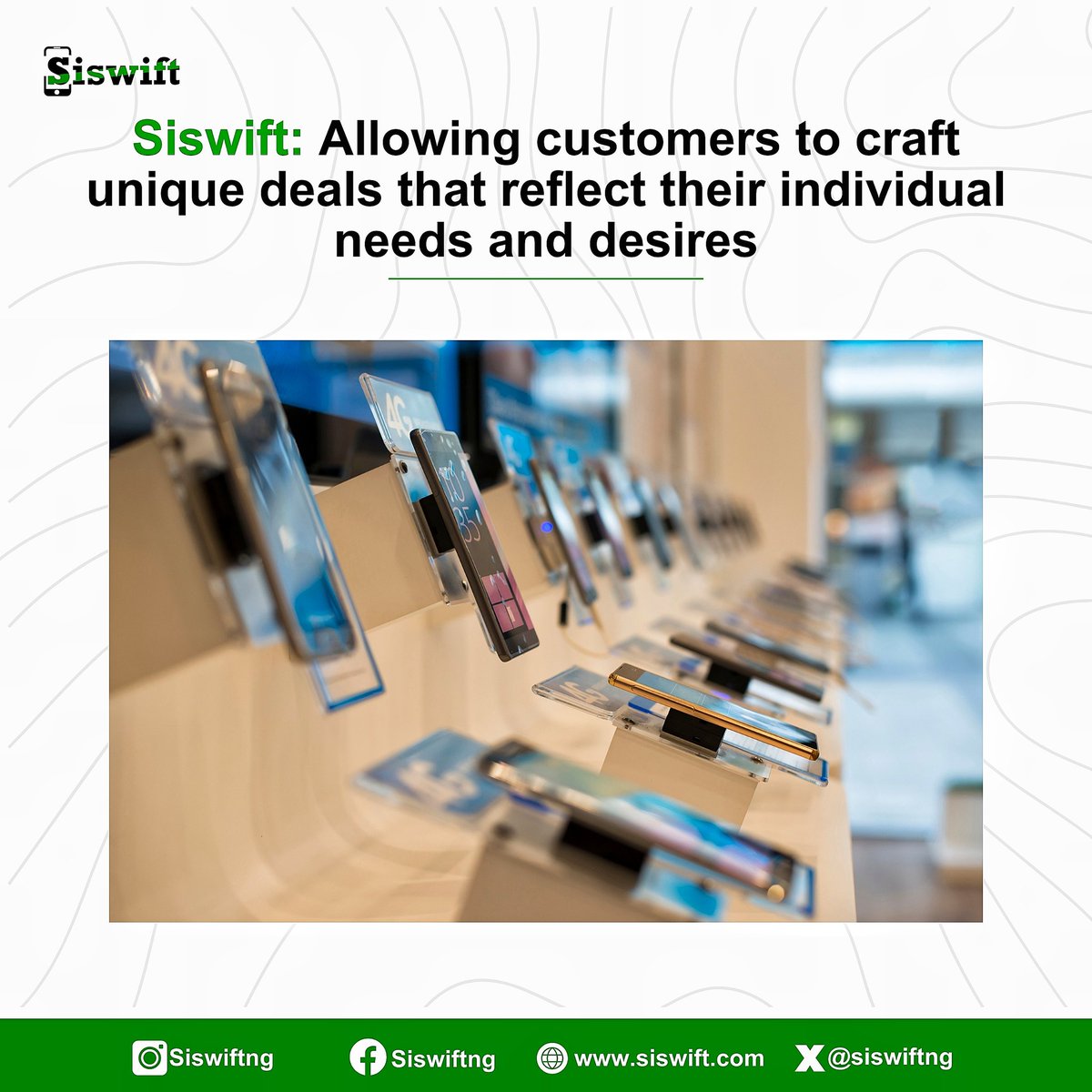 Break free from traditional boundaries with Siswift! 

Craft unique deals that cater to your individual needs and desires.
.
.
.
#uniquedeals #personalizedexperience #breakingboundaries #transparenttransactions #negotiationpower #convenience #digitalmarketing #siswift #phones