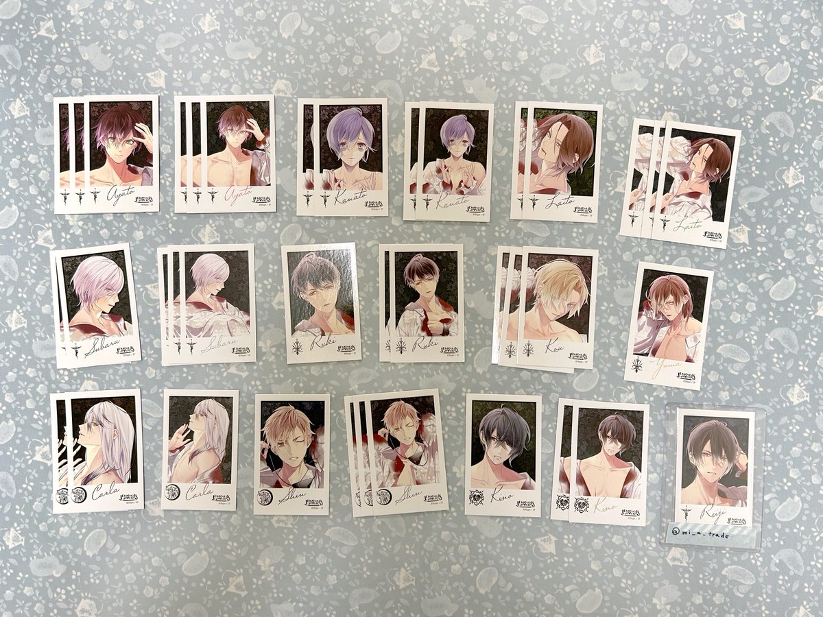 mi_a_trade's tweet photo. ディアラバ　DIABOLIK LOVERS　交換���Purify Blood　ポラ風カード

譲：画像参照

求 ：PBレイジ(引き＞寄り)＞＞＞PBアズサ(引き、寄り)

郵便or大阪(主に大阪市内)で手渡しでの交換希望
郵便はまとめての方を優先させていただく可能性があります

検索からもお気軽にお声がけ下さい https://t.co/KWJlMzke6j