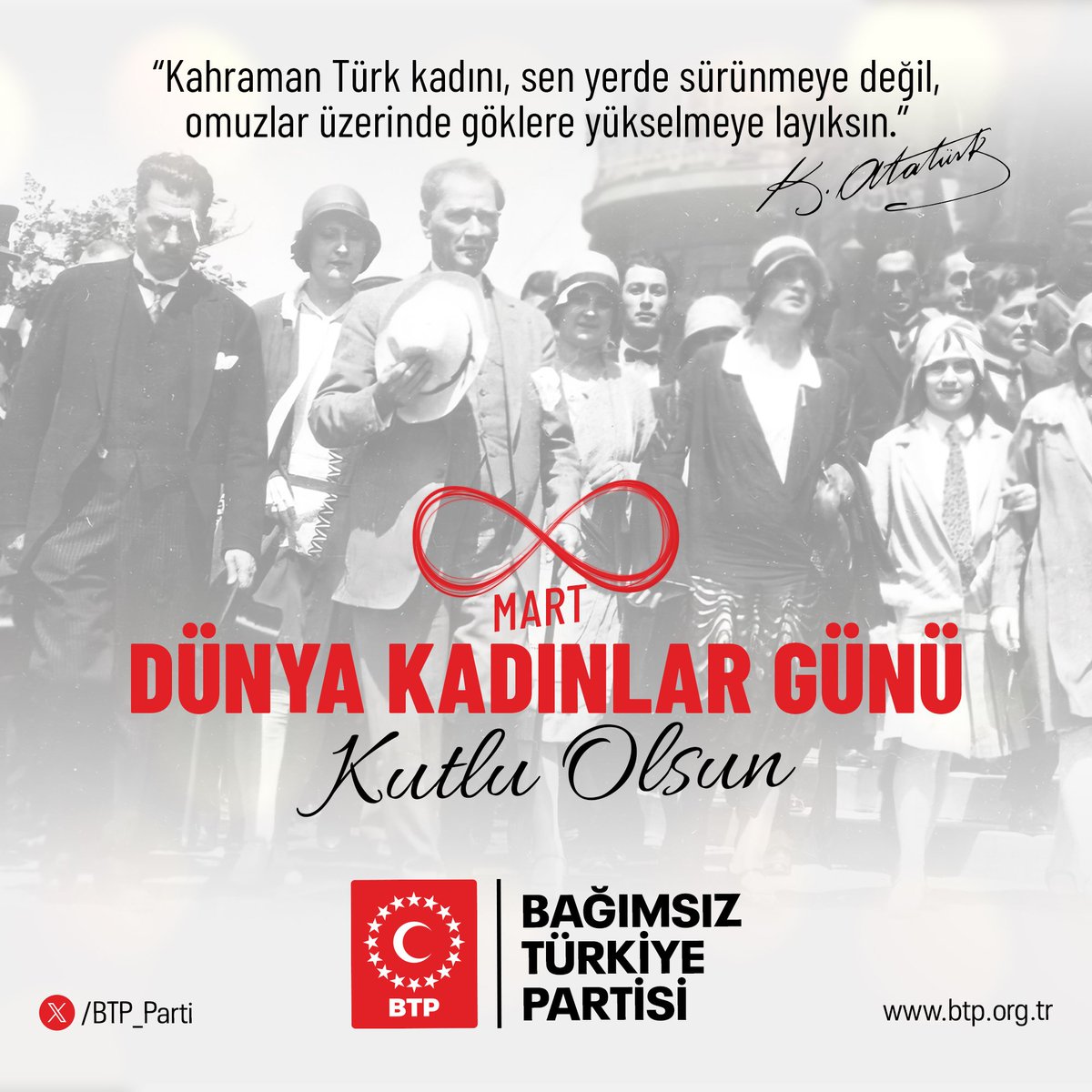 #8MartDünyaKadınlarGünü Kutlu Olsun

"Ey kahraman Türk kadını, sen yerde sürünmeye değil, omuzlar üzerinde göklere yükselmeye layıksın."
Mustafa Kemal Atatürk

"Türk kadını sokakta dilenmeye değil, baş tacı olmaya layıktır."
Prof. Dr. Haydar Baş

#8Mart2024 #Atatürk #HaydarBaş