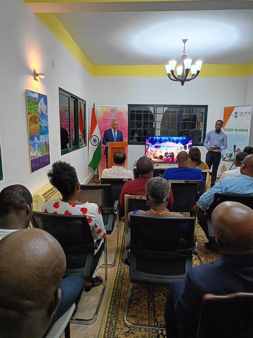 #chaloindia - Global Diaspora Campaign' inaugurated by Hon’ble PM of India was watched and appreciated by the Indian diaspora at Embassy of India, Sao Tome . Spread the joy of India's magnificence by annually inviting 5 friends from Sao Tome to India to experience its splendor.