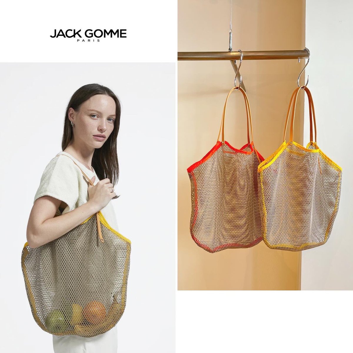 MANOAinter's tweet image. New Arrival🍊JACK GOMME

春夏らしい涼やかなメッシュバッグ。シックなベージュメッシュに、縁取りのパイピングカラーがアクセントになっています。サイドにあるフックを留めると、少し小ぶりな形にも変身！
イエロートリム、オレンジトリム¥22000
#jackgomme #meshbag #2024ss #manoainternational
