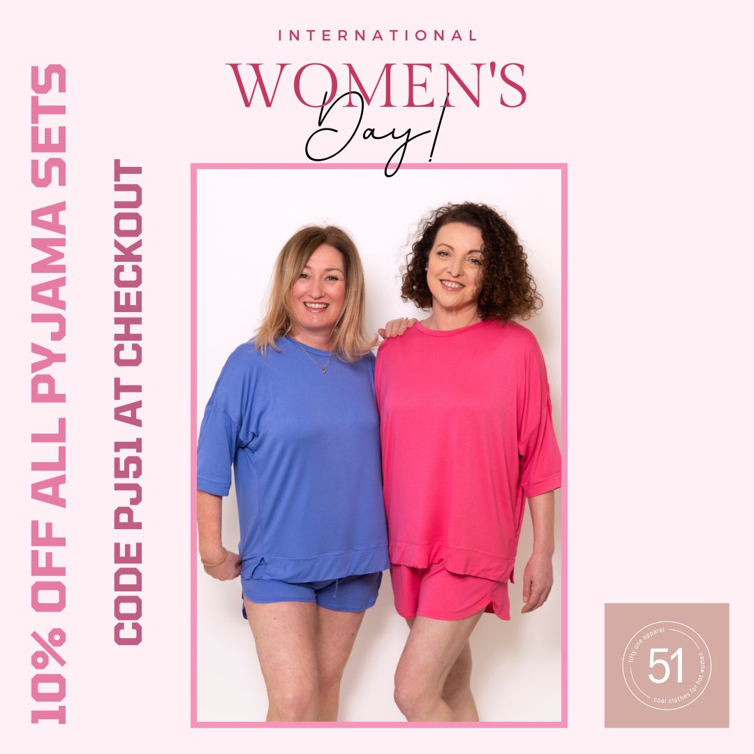 To celebrate international women’s day use code PJ51 at checkout for 10% off all pyjama sets 🤍👚 Keeping cool and comfortable, night and day!