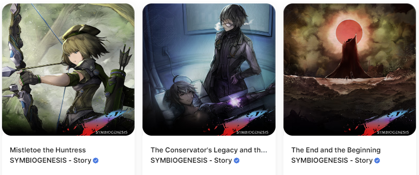 satetsu_03's tweet photo. #SIMBIOGENESIS の1章ランキング報酬、ストーリーNFT3種届いた!
ランキング102位だから、あと2人でもう1つ貰えたのに。。😢
でも、どれもかっこいい🤩
プレイ中のことが思い起こされる~
最終章が終わったら、一緒に攻略してる仲間と見返して青春したい✨ https://t.co/PDDjotyLHy