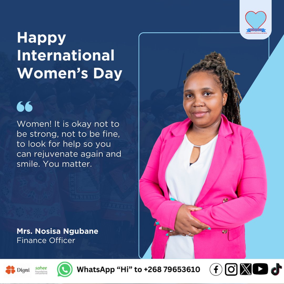 NATICCEswatini's tweet photo. Happy International Women's Day!
"Women! It is okay not to be strong, not be fine, to look for help so you can rejuvenate again and smile. You matter! You are loved and appreciated".
#InspireInclusive #AccelerateProgress #InvestInWomen #2024 https://t.co/w0Vx4u2u8R