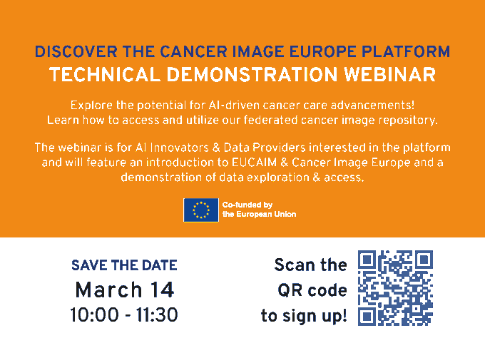 📢 Learn all about the #EUCAIM project (in which we are partner), the Cancer Image Europe platform, and the new #CancerImage Open Call launching in April 2024 on:  

🗓️14 March, 10-11:30
online webinar 

👉 cancerimage.eu/%f0%9f%93%a2we…

#EUCancerImaging #EUcancerplan #eucanbeatcancer