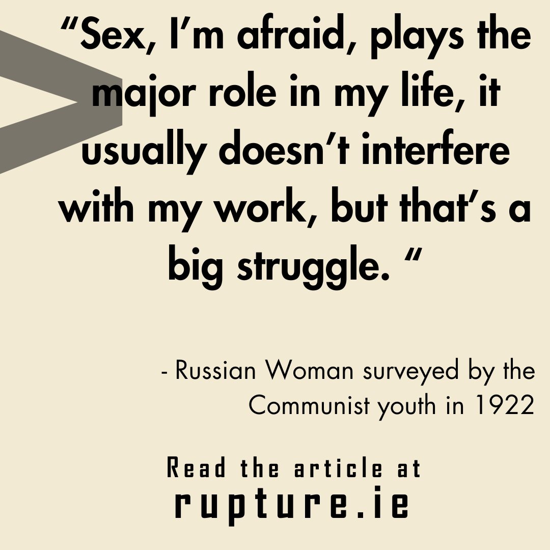 The history books would have you believe the Bolsheviks were a dull, grey and lifeless group of ageing men. The truth is the Russian Revolution was led by women, and unleashed a major revolution in women's rights, queer rights and in sex and sexuality. rupture.ie/articles/sex-l…