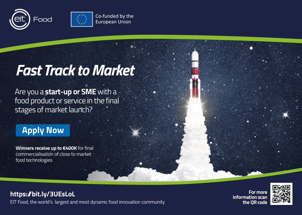 @POLITICOEurope Calling all startups with innovative products and services with potential to reshape the future of food 🍽

#FastTrackToMarket offers funding to boost your market readiness. Apply today: tinyurl.com/vrw3wtzu