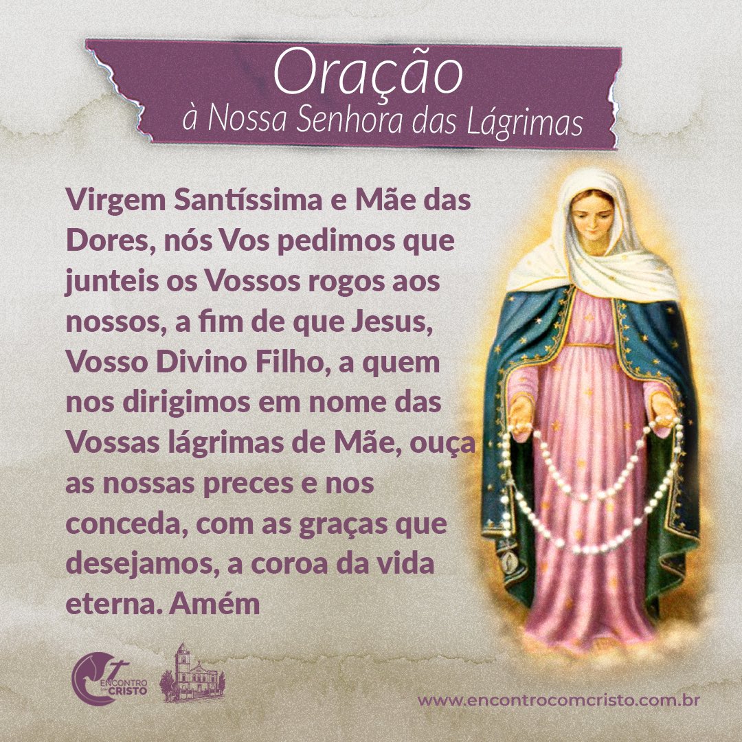 Hoje é dia de Nossa Senhora das Lágrimas, capaz de interceder junto a Deus por suas necessidades.

#nossasenhoradaslagrimas #nossasenhora