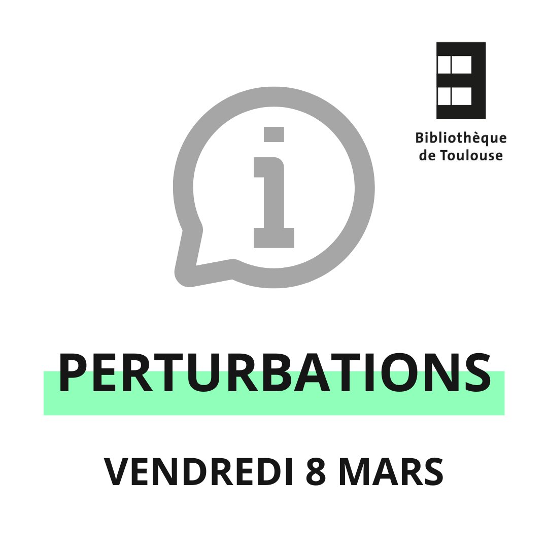 En raison d'un mouvement de grève, l'ouverture des bibliothèques et les services sont perturbés. La Médiathèque J. Cabanis fermera à 13h. La réouverture à 14h est incertaine. En ce qui concerne les autres bibliothèquespensez à téléphoner avant de vous déplacer. @Toulouse