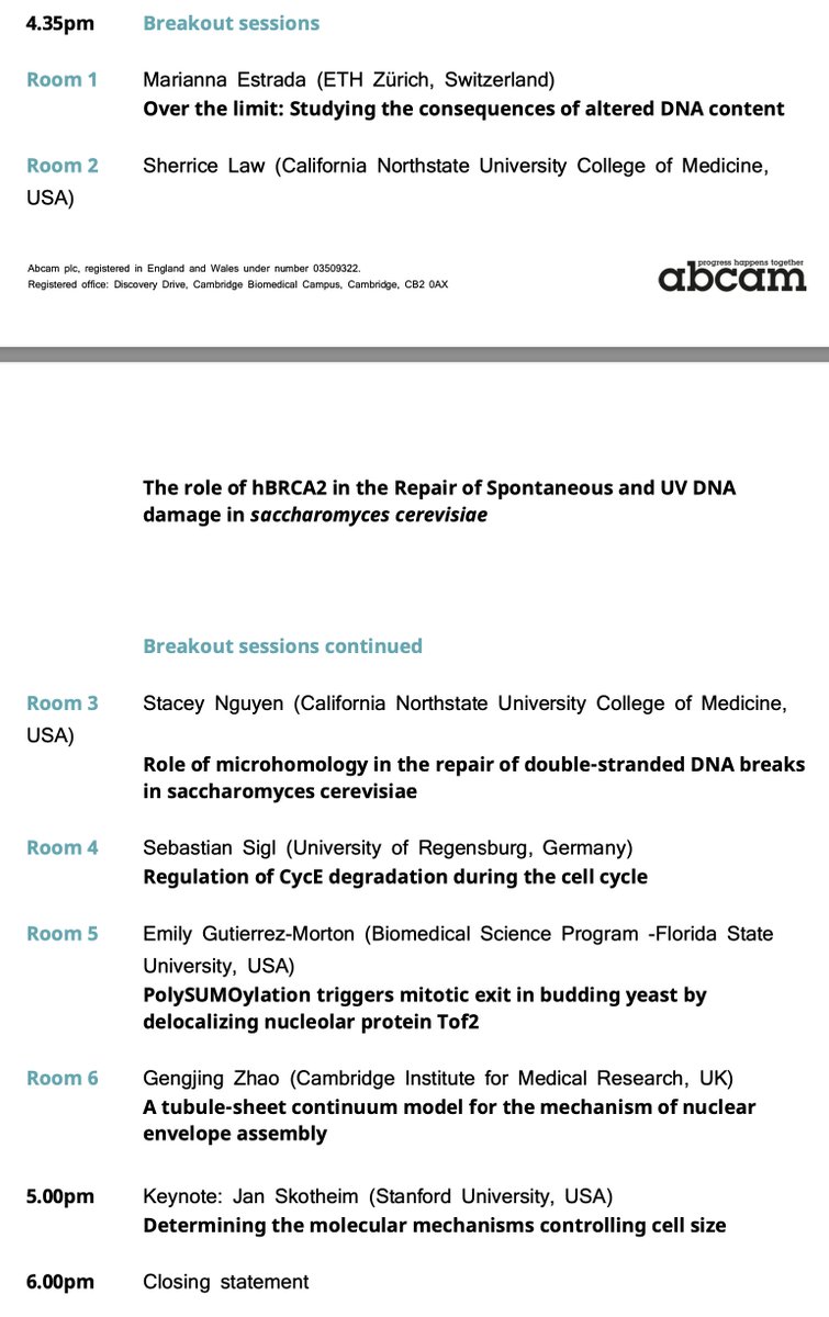 DeRobertus's tweet photo. 6 breakout talks added!!

Virtual Cell Cycle Club meeting: Wednesday March 13

3 Selected talks: Gergely, Mittnacht &amp; @KabecheLab
6 talks in the Breakout Session
1 Keynote:@JanSkotheim

Please REGISTER as soon as possible for this FREE event @abcam
https://t.co/5VCr6bFv5Q…
📷 https://t.co/gMbrgP70rO