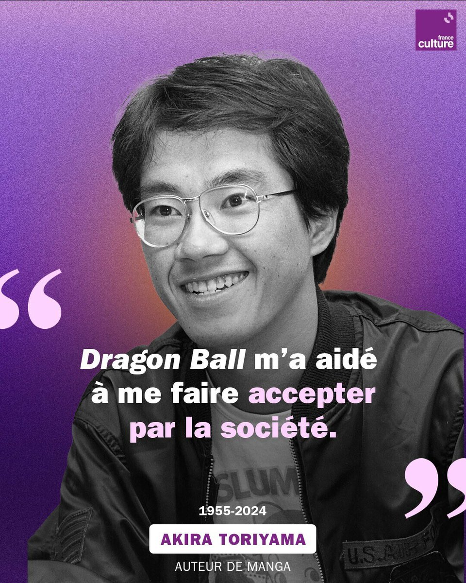franceculture's tweet photo. L'homme derrière "Dragon Ball" et "Dr Slump", c'était lui. Le mangaka Akira Toriyma est mort là l'âge de 68 ans. Il avait reçu en 2013 le Prix spécial du Festival d'Angoulême pour l'ensemble de son œuvre.
➡️ https://t.co/DHRcSBdlEQ https://t.co/yhIcenQyMh