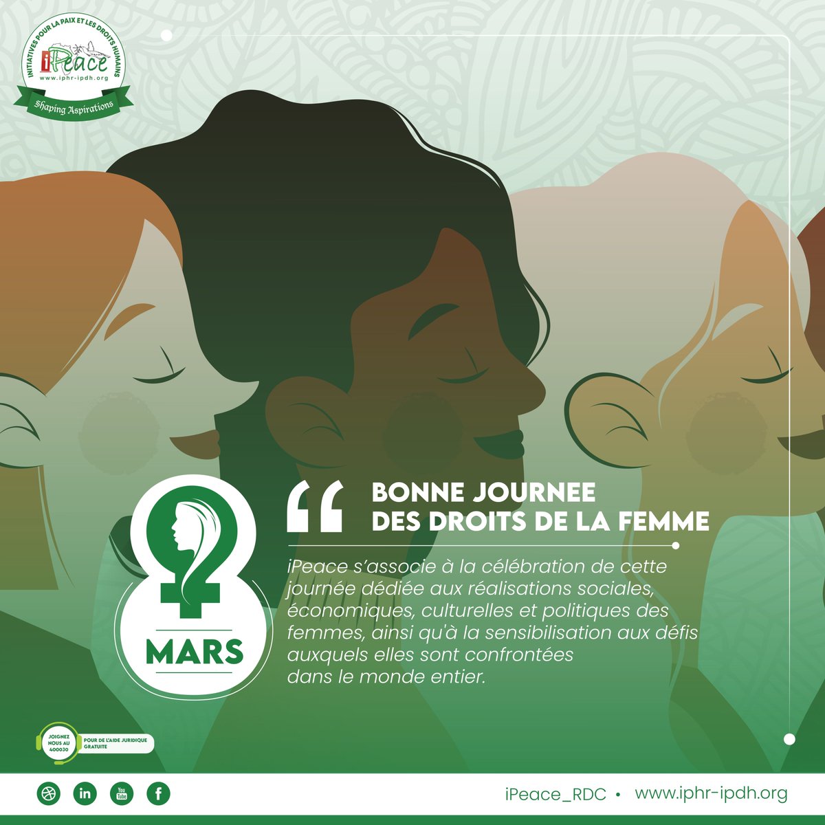 iPeace s’associe à la célébration de cette journée dédiée aux réalisations sociales, économiques, culturelles et politiques des femmes, ainsi qu'à la sensibilisation aux défis auxquels elles sont confrontées dans le monde entier. #InvestirDansLesFemmes #JIF2024
@ONUFemmesRDC