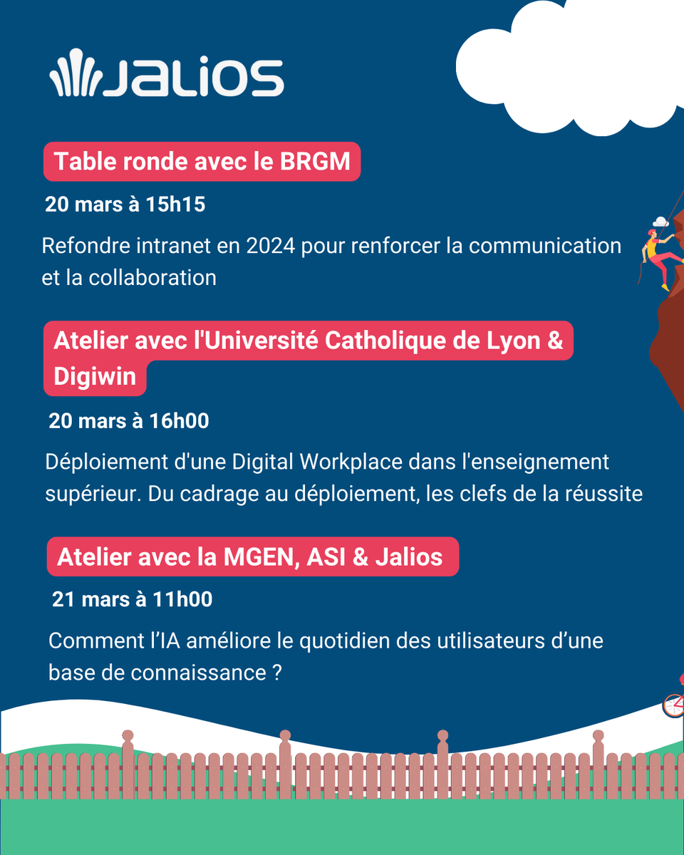 Cette année le Village Jalios se transforme en Village Olympique pour le salon Digital Workplace !💪 🏆
Rendez-vous stands C63 à C66, pleins de surprises et nouveautés vous y attendent !
Découvrez le programme complet des interventions du Village ! 👉 eu1.hubs.ly/H07_9f10